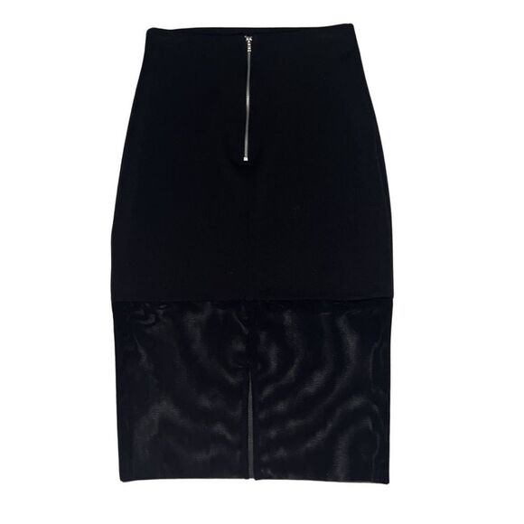 Small Black Do+Be Midi Pencil Skirt Mesh Trim Panel Hem Long Pull On Elastic EUC - Picture 2 of 8